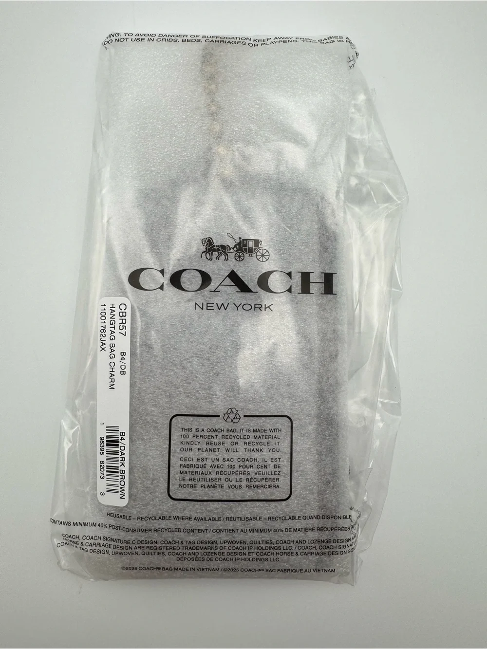 Coach XL Hangtag Bag Charm CBR57 Dark Brown Brass Leather NWT - Picture 5 of 16